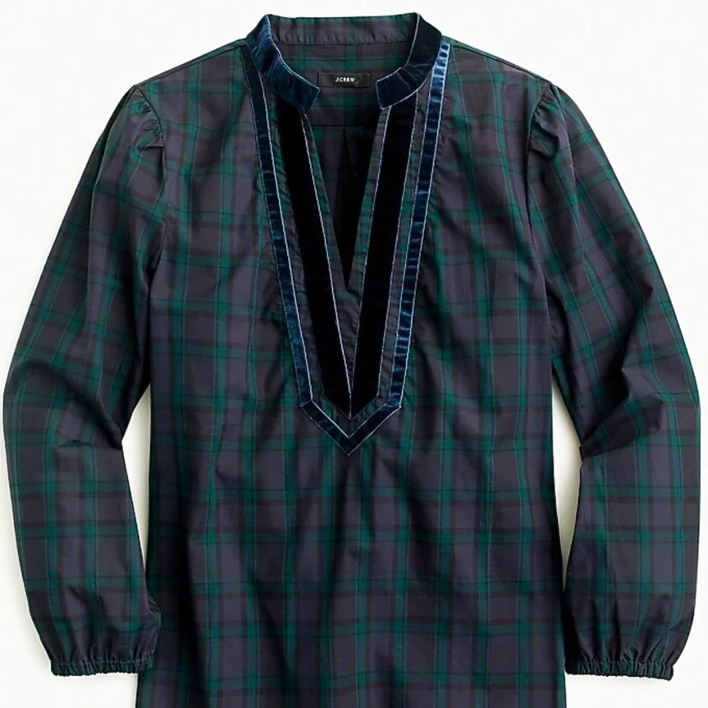 J. Crew NWT Velvet-Trim V-Neck Tunic Watch Plaid size XS